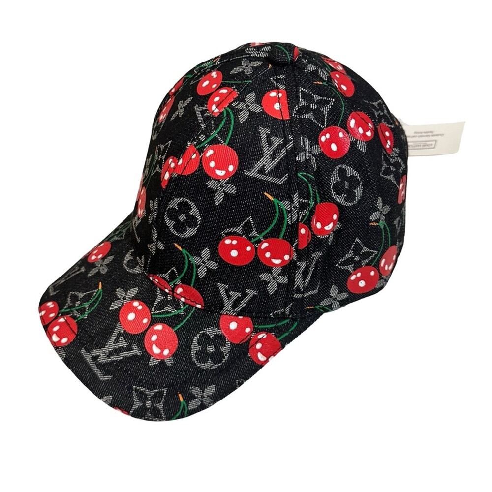 Black Denim And Cherry Baseball Cap